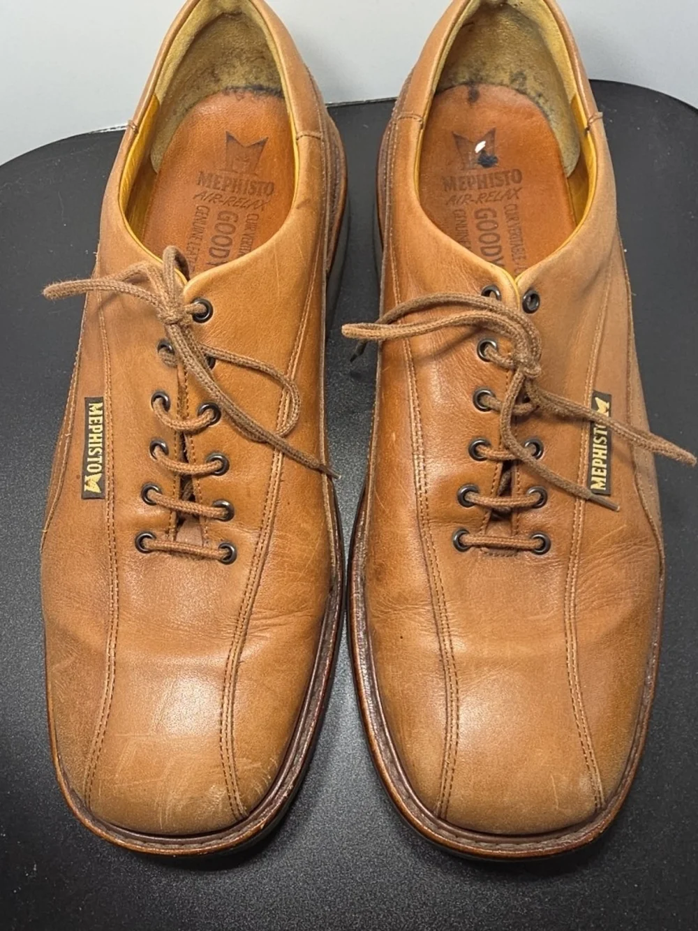 Mephisto Abel Leather Walking Shoes Mens Sz 9 Brown Shock Absorbing Sole